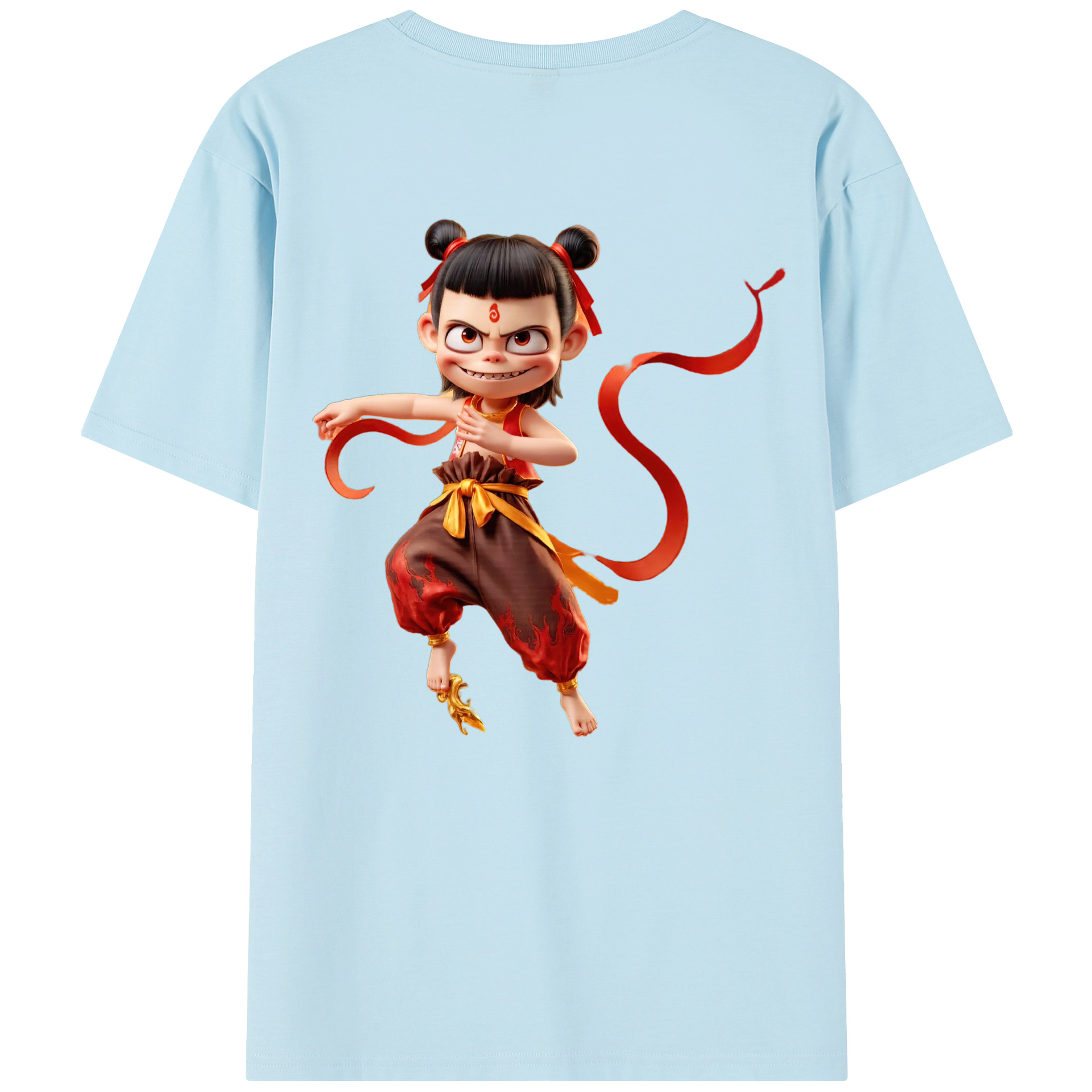 （画像用） Ne Zha 2 ナタ 魔童の大暴れ 綿100％半袖Tシャツ（背面プリント）